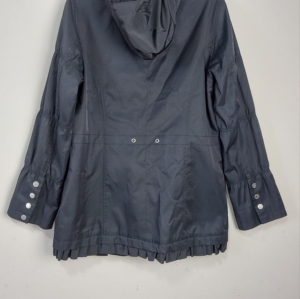 Betsey Johnson Women Hooded Jacket Large Black Zip Up Lined Ruffle Hem Mock Neck - Picture 4 of 16
